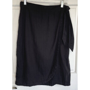 Free Assembly Women's Black Midi Wrap Skirt Sz M Linen Blend Coastal Boho Casual